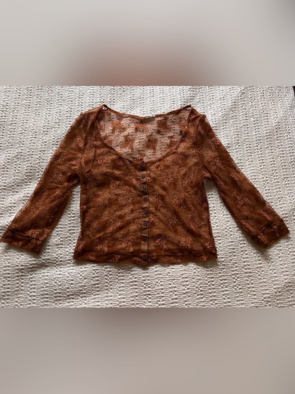 Free People Rust Floral Sheer Button-Front Top